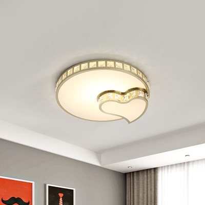 Round and Heart Crystal Flush Light Fixture Simplicity LED Gold Close to Ceiling Lamp for Bedroom