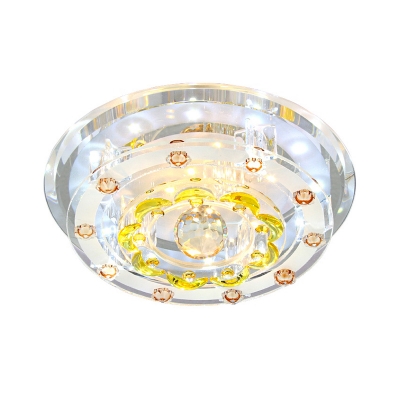 Round Hallway Flush Mount Light Fixture Cut Crystal LED Contemporary Ceiling Lamp in Chrome