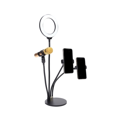 Round USB Vanity Lamp Modernism Metal Phone Support LED Fill Flash Light in Black