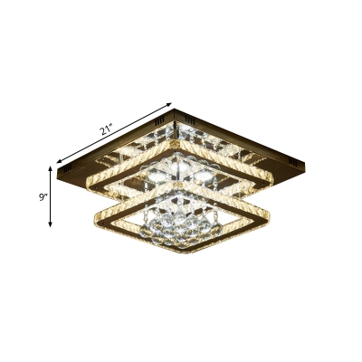 Simplicity LED Semi Mount Lighting Chrome Squared Ceiling Lamp with Clear Crystal Shade
