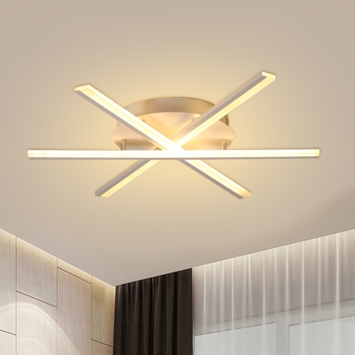 Slender Bar Acrylic Flush Mount Light Modernism LED White Ceiling Fixture for Living Room