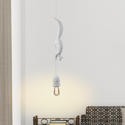 Squirrel Chasing Pinecone Pendulum Light Kid Resin 1 Head Black/White/Brown Mini Pendant Lighting with Open Bulb Design