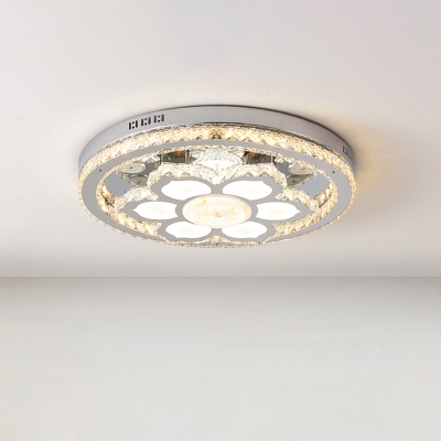 Stainless-Steel Floral Flush Ceiling Light Modern K9 Crystal LED Lighting Fixture for Bedroom