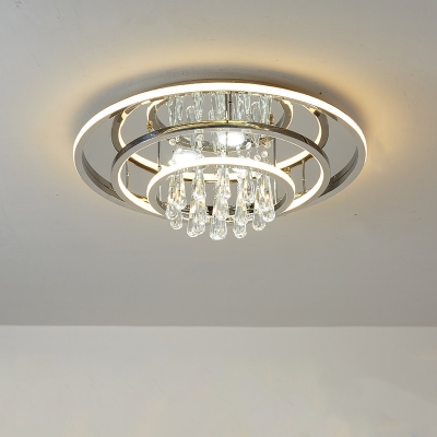 Teardrop Semi Mount Lighting Simplicity Clear Crystal LED Corridor Ceiling Fixture in Chrome with Ring Design