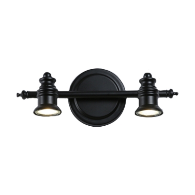 Torch-Like Wall Mount Lighting Simple Metal 2 Bulbs Rest Room Vanity Lamp with Adjustable Head Design in Black