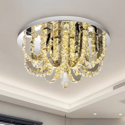 U-Shaped Ceiling Flush Mount Modernist Faceted Crystal Stainless-Steel LED Flushmount Light for Bedroom