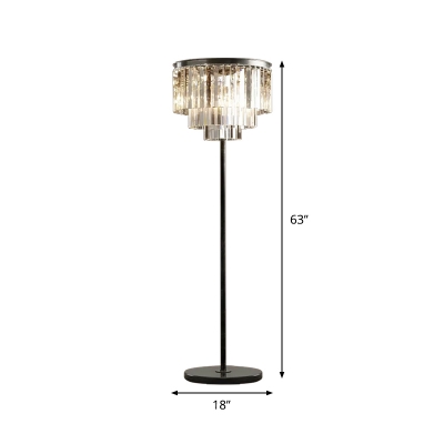 Vintage 1/3 Tiers Standing Lamp 5 Lights Faceted Clear Crystal Bar Floor Lamp in Black