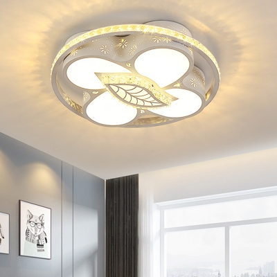 White Flower/Loving Heart Ceiling Flush Modern Romantic Crystal Embedded LED Flush Mount Lamp