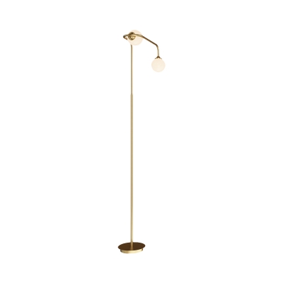 2 Heads Great Room Floor Lamp Modernist Brass Stand Up Light with Spherical Opal Glass Shade