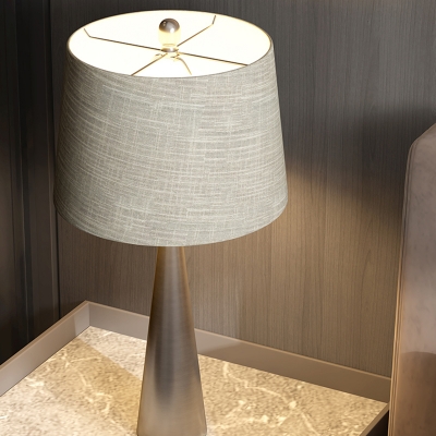 Barrel Desk Lighting Contemporary Fabric 1 Light Silver Night Table Lamp with Pointed Conic Base