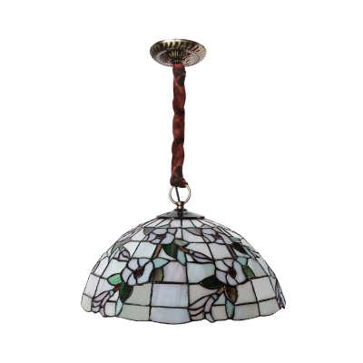 Brown Lattice Bowl Suspension Light Tiffany 3 Bulbs White Cut Glass Ceiling Chandelier with Floral Pattern