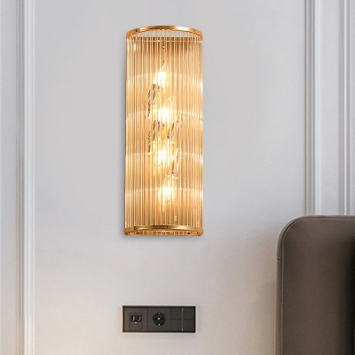Column Flush Mount Wall Sconce Minimal Crystal 4 Bulbs Living Room Wall Lamp in Gold