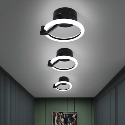 Contemporary Ring Semi Flush Metallic LED Corridor Ceiling Mounted Fixture in Black/Gold, Warm/White Light