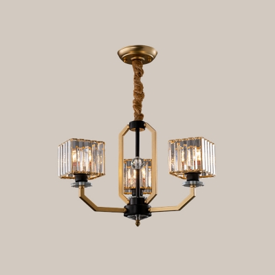 Cuboid Ceiling Chandelier Modern Style Clear Crystal 3/6-Bulb Bedroom Suspension Lighting in Gold