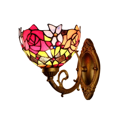 Gold Bowl Wall Mount Light Fixture Tiffany 1 Light Stained Glass Wall Lighting Ideas with Flower Pattern