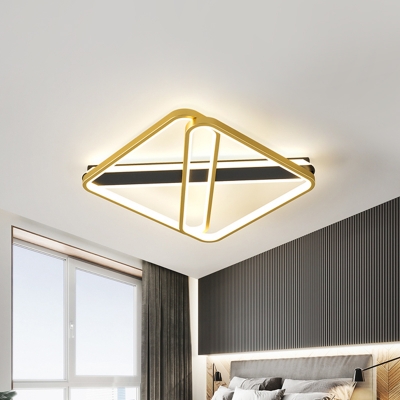Gold Rhombus Semi Mount Lighting Modern Style LED Metal Close to Ceiling Light in Warm/White Light