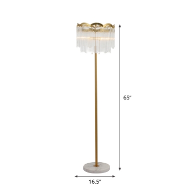 Gold Single Stand Floor Light Modernist Crystal Tube 2 Layer Standing Lamp in Gold