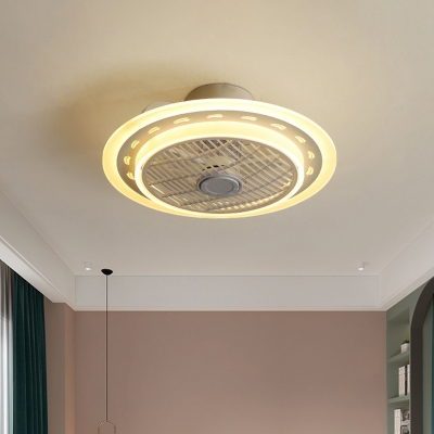 Grey LED Round Semi Flush Mount Minimalism Acrylic Hanging Fan Lamp Fixture, 20.5