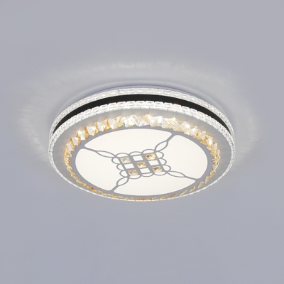 Integrated LED Bedroom Ceiling Light Minimal White Flush Mounted Lamp with Round Crystal Shade