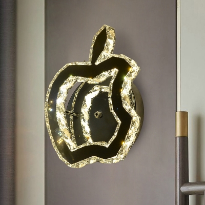 LED Corridor Wall Light Minimalist Stainless-Steel Wall Sconce with Apple Crystal Shade in Warm/White Light