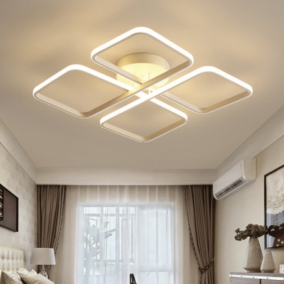 LED Parlor Ceiling Fixture Minimalist White Semi Flush Mount with Square Metal Shade, Warm/White Light