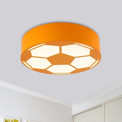 LED Playroom Close to Ceiling Lamp Modernism Black/Red/Yellow Flush Mount Light with Football Acrylic Shade