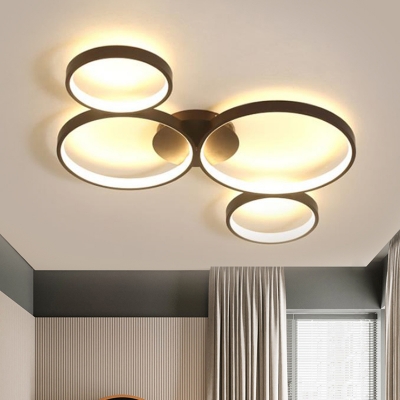 Metallic 3/4/5-Circle Flushmount Modern Style LED Ceiling Mount Light Fixture in Black