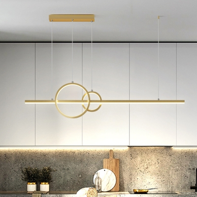 Metalline Ring and Linear Island Light Fixture Simplicity Black/Gold LED Hanging Lamp in Warm/White Light