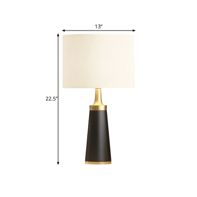 Minimalism 1 Light Night Lamp White Barrel Table Lighting with Fabric Shade for Bedside
