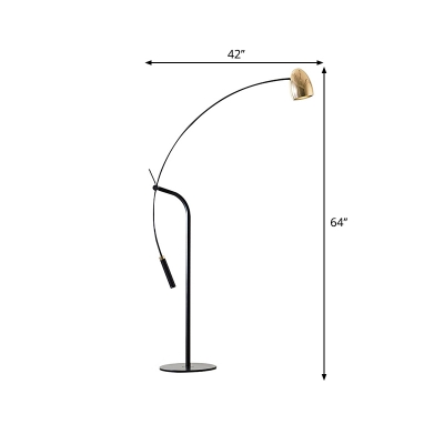 Modernism Dome Stand Up Lamp Metallic 1-Light Great Room Floor Reading Lighting with Fish Rod Arm in Black