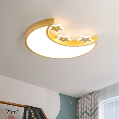 Moon and Star Flush Light Modern Acrylic White/Yellow Finish LED Ceiling Lighting for Bedroom