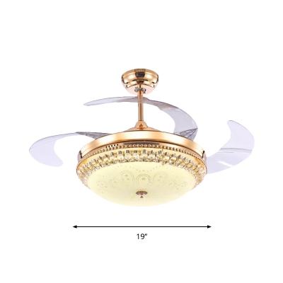 Opal Glass Bowl Fan Light Kit Modern LED Semi Flush Ceiling Fixture in Gold with 4 Blades, 19
