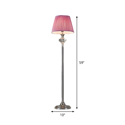 Pink Single Light Stand Floor Lamp Modern Fabric Barrel Shade Floor Lamp with Urn Crystal Deco