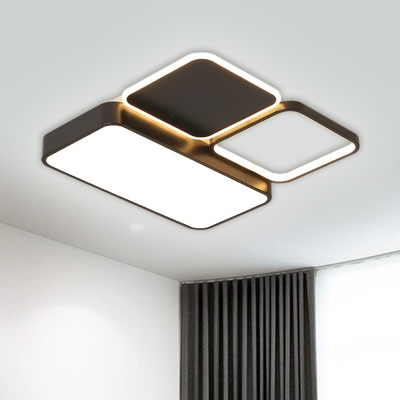 Rectangle and Square Flush Lamp Minimalism Metal LED Black Ceiling Lighting in Warm/White Light
