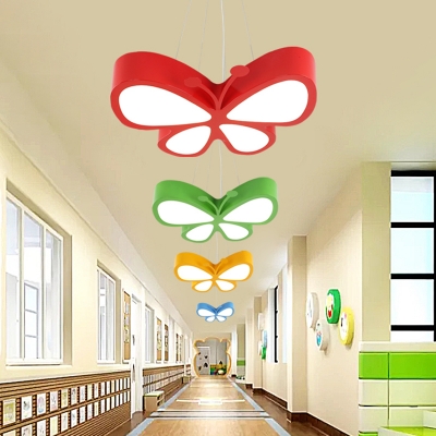 Red/Green/Yellow Butterfly Chandelier Nordic Style LED Acrylic Hanging Ceiling Light for Hallway