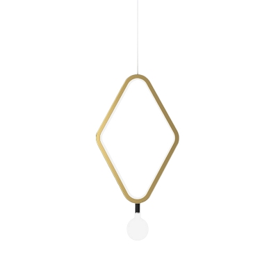 Rhombus Bedside Pendant Lighting Metallic 1 Head Minimalist Ceiling Hang Fixture in Gold, Warm/White Light