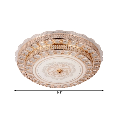 Round Ceiling Light Fixture Minimalist Faceted Crystal LED Parlor Flush Mount Lighting in Gold