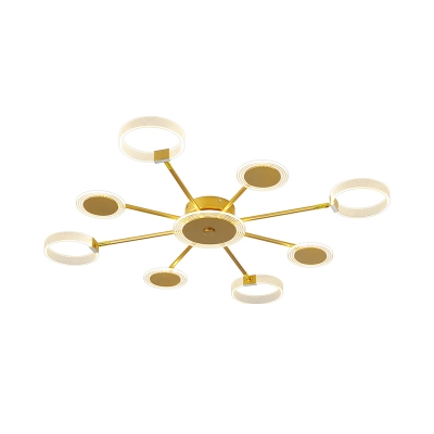 Round Semi Flush Lamp Modern Metallic LED Gold Ceiling Flush with Radial Design in Warm/White Light, 31.5