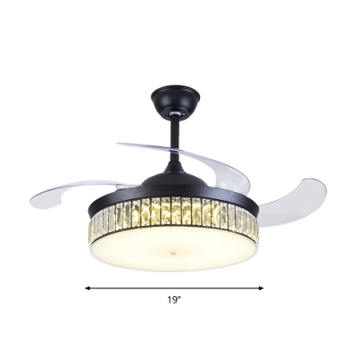 Round Shade Flush Ceiling Fan Simple Faceted Crystal 19