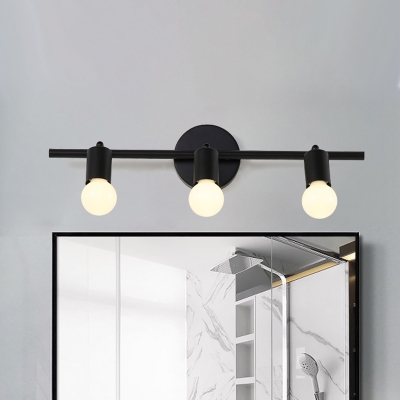 Simple 3 Heads Vanity Wall Light Black Cylinder Wall Mounted Lighting with Metallic Shade