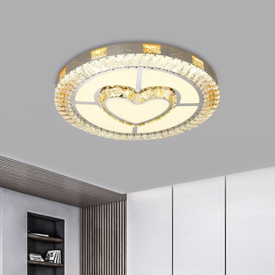 Simple Flush Ceiling Light Fixture Loving Heart/Star Patterned Round LED Flushmount with Crystal Shade