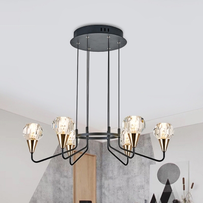 Simplicity Ball Chandelier Lamp Faceted Crystal 6/8 Bulbs Living Room Hanging Pendant Light in Black