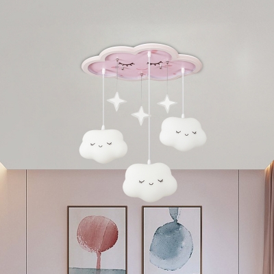 Sleeping Cloud Ceiling Flushmount Lamp Cartoon Acrylic Kids Bedroom LED Flush Mount in Pink-White