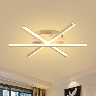 Slender Bar Acrylic Flush Mount Light Modernism LED White Ceiling Fixture for Living Room