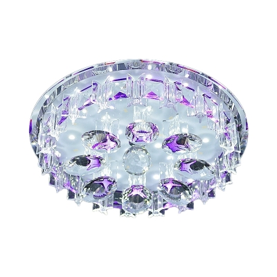Sliver LED Circle Flush Mount Lamp Modernist Purple/Coffee Crystal Prisms Ceiling Lighting in Warm/White Light