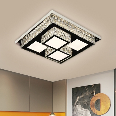 Square LED Ceiling Lighting Minimalist Faceted Crystal Nickel Flush Mount Lamp Fixture