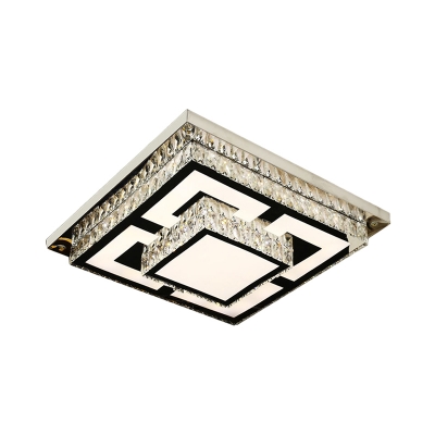 Square LED Ceiling Lighting Minimalist Faceted Crystal Nickel Flush Mount Lamp Fixture