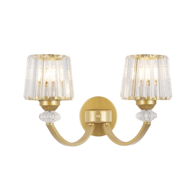 Swirled Arm Sconce Light Simple Metal 1/2-Head Living Room Wall Mount Lamp in Black/Gold with Cone Crystal Shade