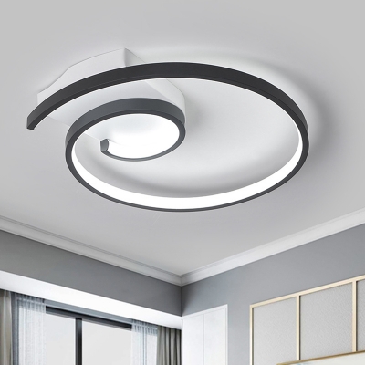 Swirling Circle Metal Ceiling Lamp Simplicity Black/White LED Flush Mount in Warm/White Light, 16.5