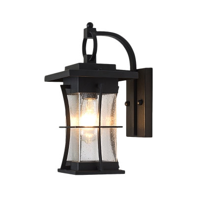 Warehouse Cylinder Wall Sconce Light Fixture 1 Light Rippled Glass Wall Mounted Lighting in Black